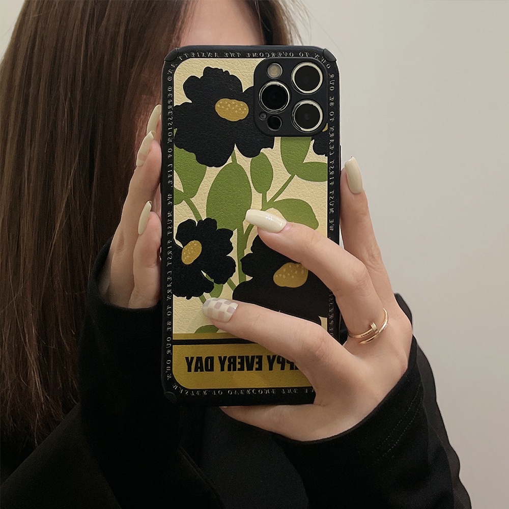 IPHONE Casing Hp Bahan Kulit Shockproof Motif Bunga Vintage Untuk Iphone7 8 PLUS X XR Xs11 12 13 14 Mini PRO MAX SE 2020