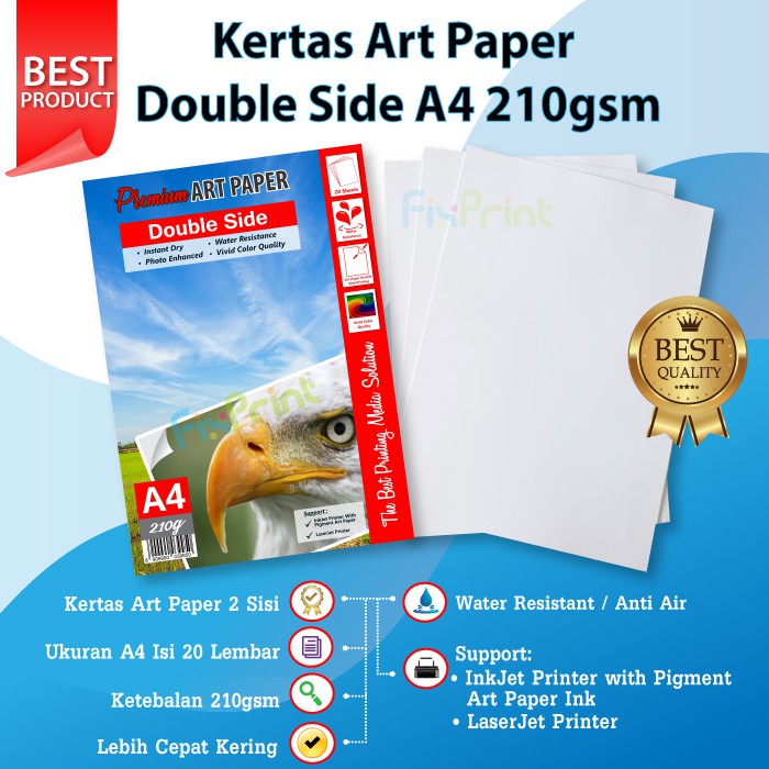 Kertas Art Paper Double Side Anti Luntur A4 210gsm Photo Paper Printer Dua Sisi A4 20 Sheets Lembar