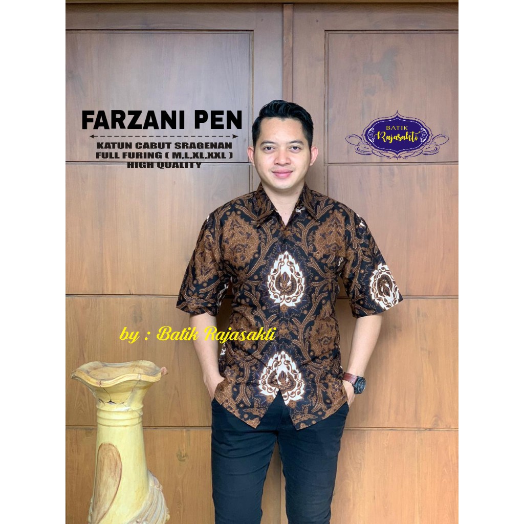 FARZANI PEN Atasan Baju Kemeja Batik Pria Lengan Pendek PREMIUM Katun RAJASAKTI SOLO