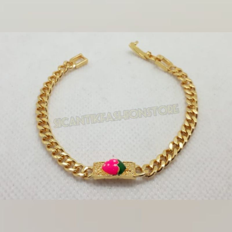 gelang titanium rantai anak-anak stoberi merah/pink Terlaris anti Karat lapis emas tidak Luntur