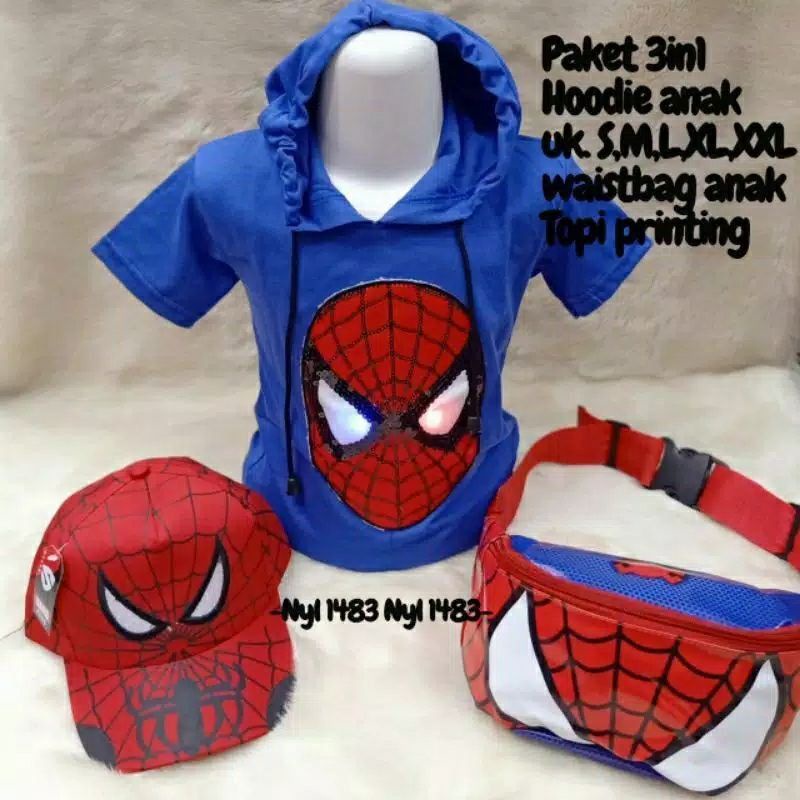 Kaos Hoodie Anak Laki-laki Karakter LED Dan Usap Superhero Usia 2-10thn