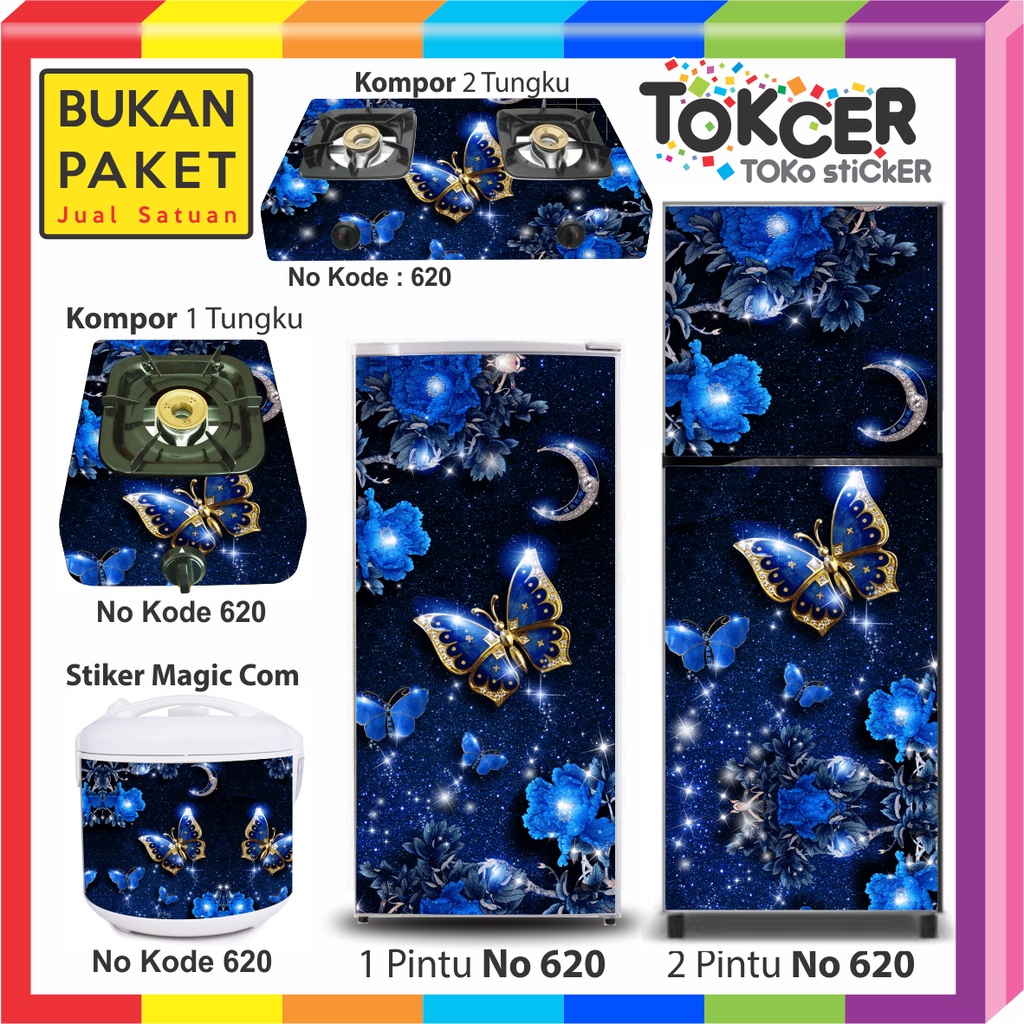 STIKER Kulkas/ Stiker Magicom/ Stiker Kompor Kupu-Kupu BIRU SABIT