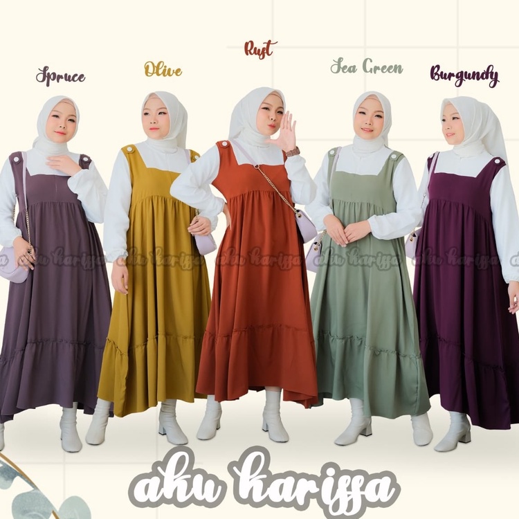 MIDI DRESS SANDRIA dan haruka overall aku karissa oversize jumbo susun umpak canda muslim syari stylish terbaru