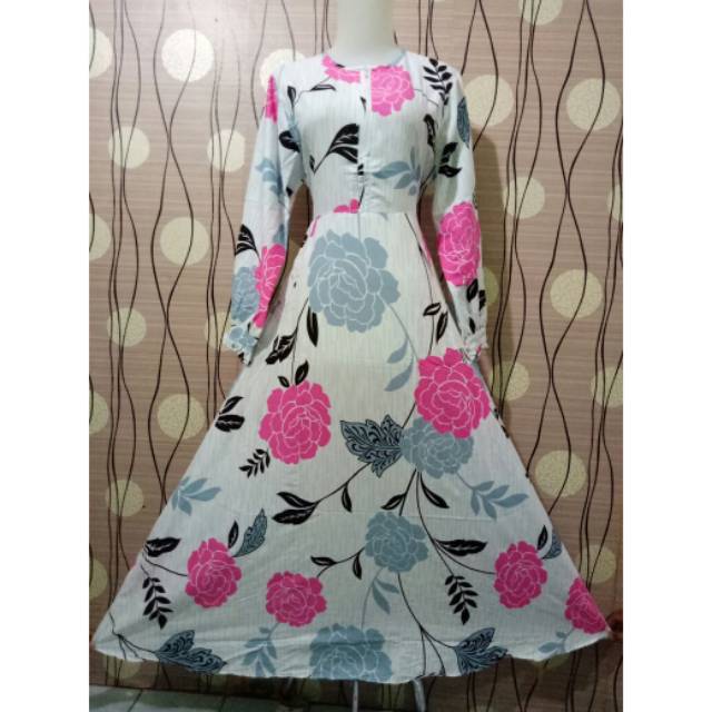 Gamis katun jepang bunga mawar besar pink