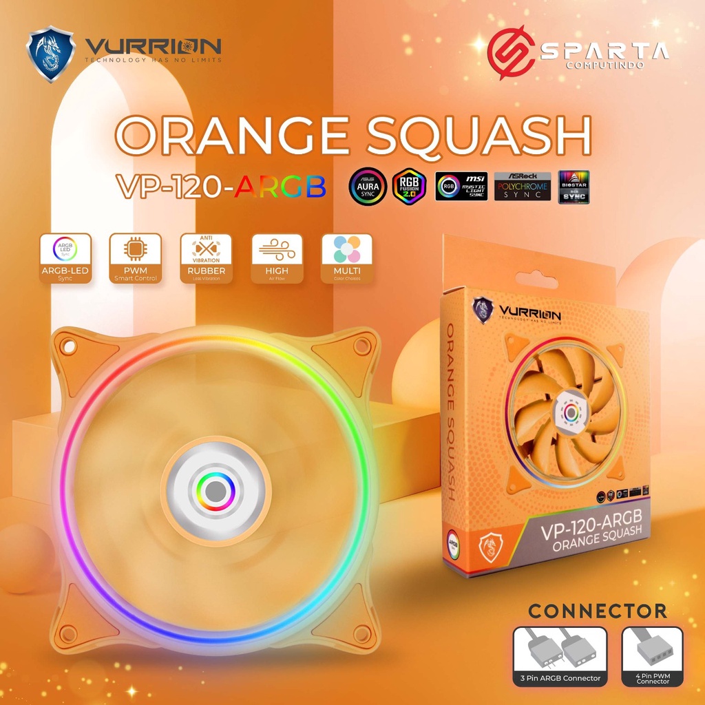 Fan Case Vurrion Orange Squash VP 120 ARGB New Garansi Resmi