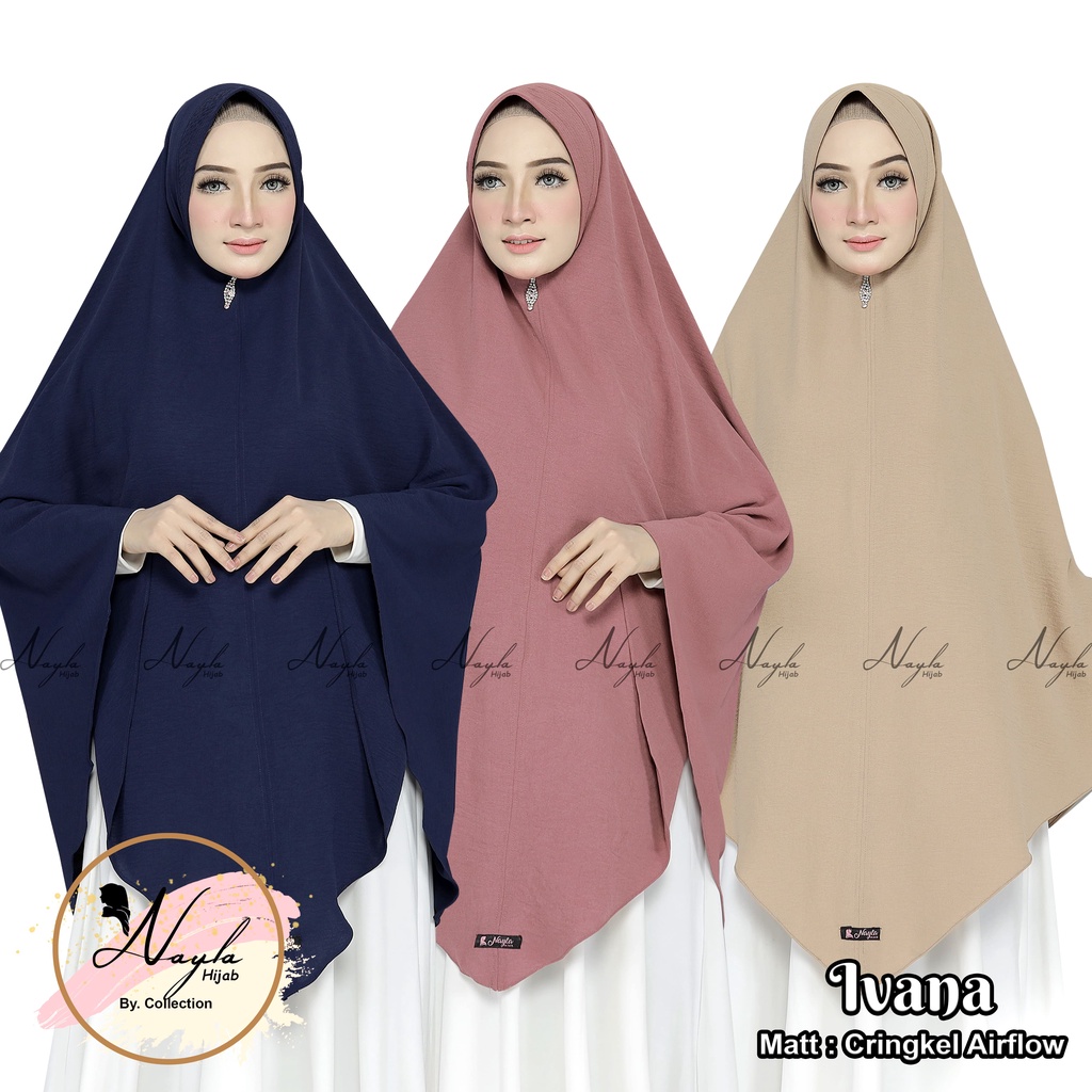 Kerudung Instan Pet Crinkle Airflow Premium Ivana Jilbab Bergo Pet Airflow Anti Kusut Hijab Instan Nayla Hija'b