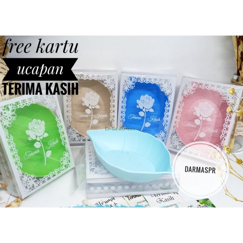 SOUVENIR PERNIKAHAN MANGKOK DAUN KEMASAN MIKA MOTIF free kartu ucapan terima kasih