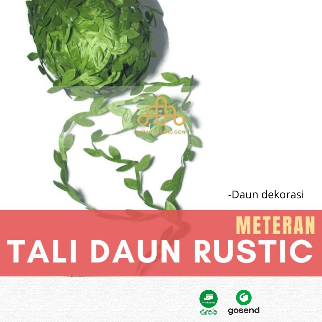 Tali Daun Bahan DIY Per Meter - Tali Pita Motif Daun Hijau - Pita Daun per Meter