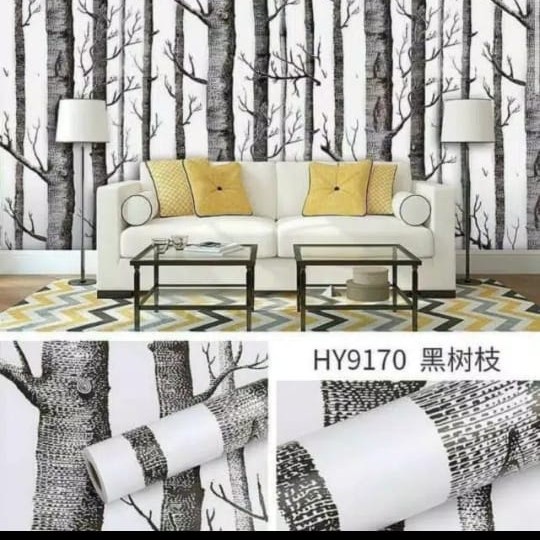 MARKASSHOP66--WALLPAPER DINDING POHON RANTING HITAM ELEGAN