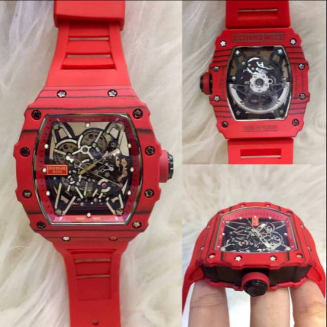 JAM TANGAN PRIA RM-35-02 RAFA BODY CARBON  SWISS ETA FULL RED