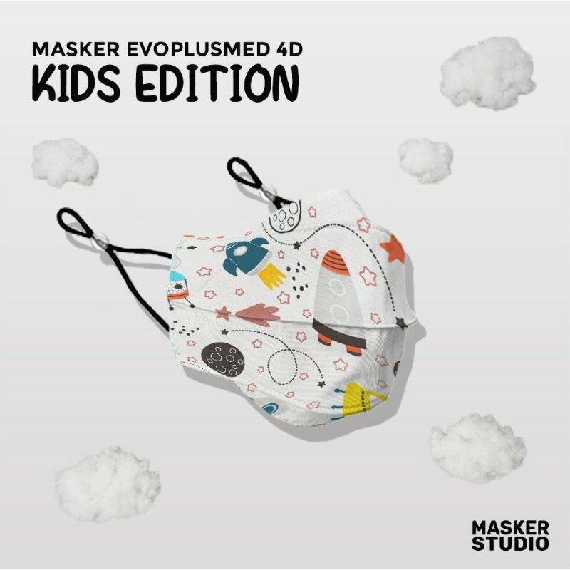 Masker Kain Anak 4D Evo PlusMed with Earloop (4 Ply) KIDS EDITIONS by Masker Studio