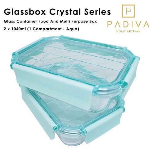 Padiva 1040ml Aqua (2pcs) Crystal Glassbox 1 compartment - GBC1040SA