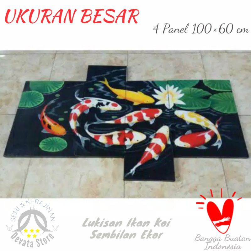 LUKISAN UKURAN BESAR IKAN KOI HIASAN DEKORASI DINDING FENGSUI RUMAH
