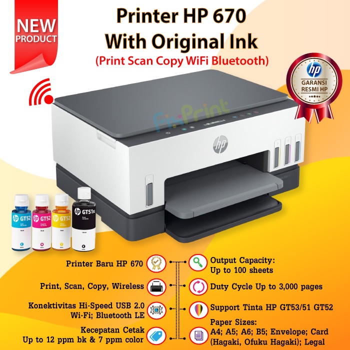 Printer HP Smart Tank 670 A4 Print Scan Copy WiFi Bluetooth Auto New