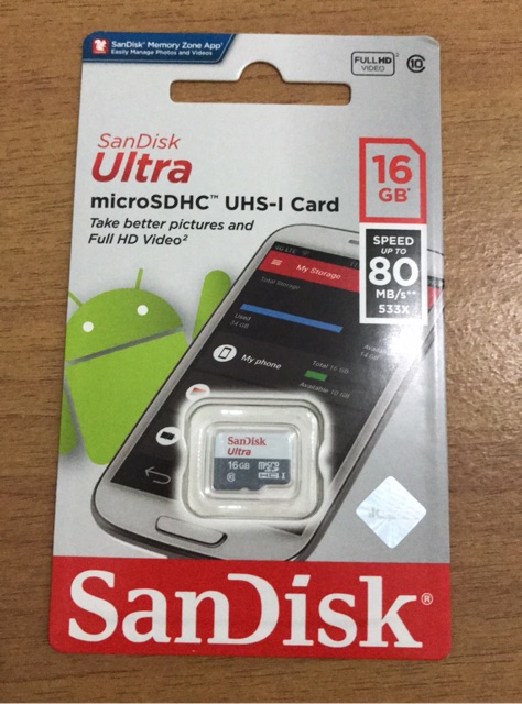 SanDisk Ultra MicroSD Card 16gb 80mb/s class10 sdhc memori hp micro sd garansi resmi