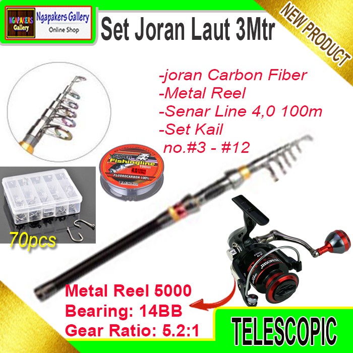 Set Joran Pancing Antena Portable Telescopic Carbon Fiber 6 Segments - 2,1 meter