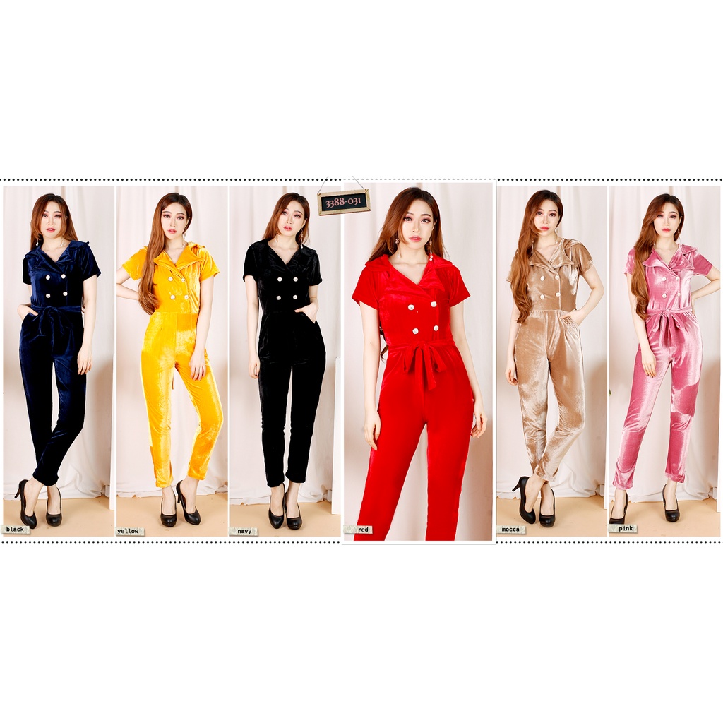 Kathryn collection #031, Jumpsuit velvet / bludru import celana panjang tangan pendek