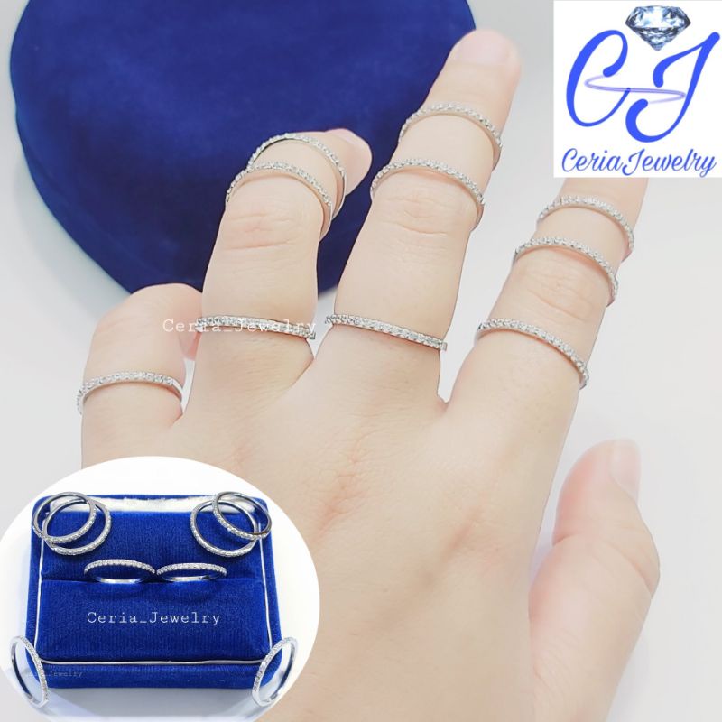 Cincin Perak Wanita Asli Silver 925 Lapis Emas Putih Model Listring Satu Baris Permata - Cincin Nagita - Cincin Fuji