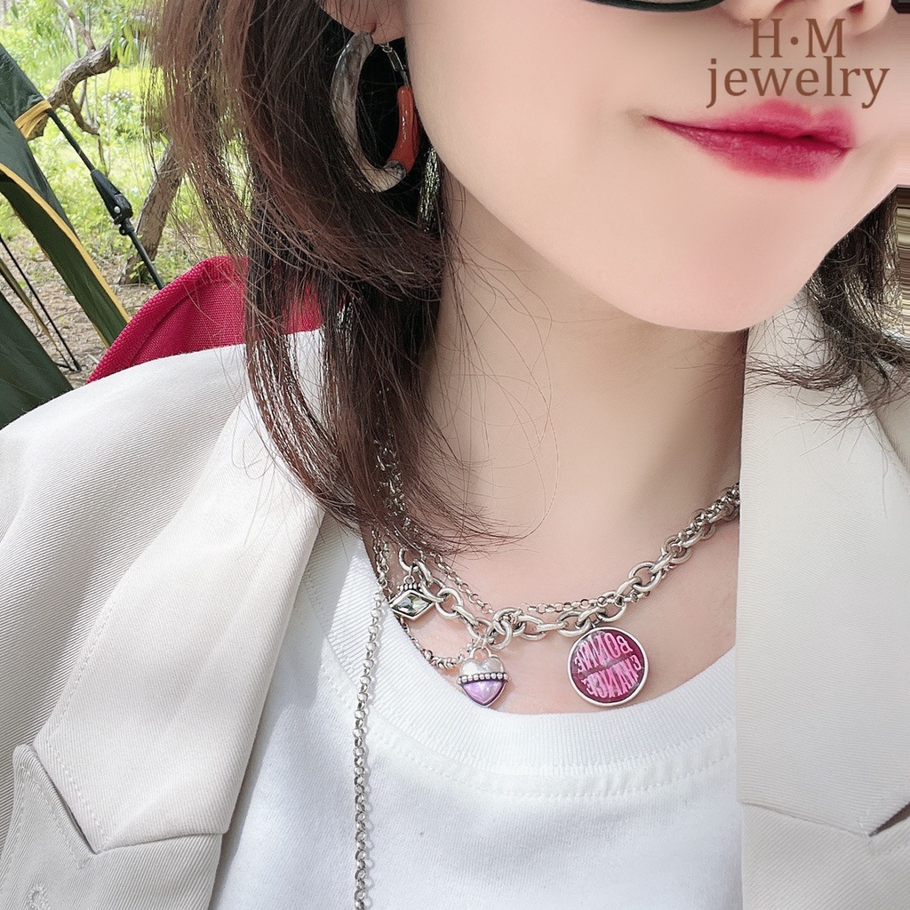 Kalung Rantai Dengan Liontin Bentuk Hati Gaya Retro Untuk Wanita