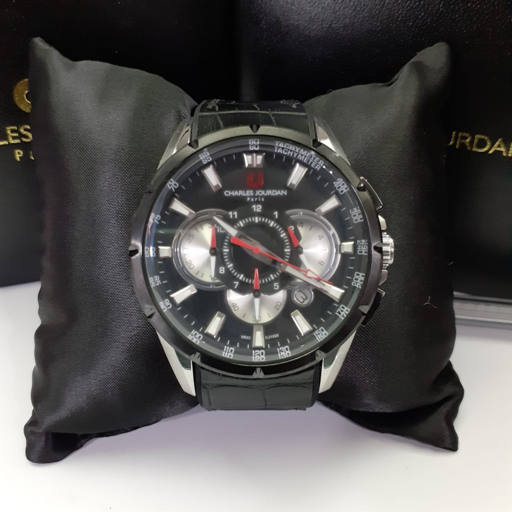 JAM TANGAN PRIA CHARLES JOURDAN CJ1029-1332 BLACK SILVER ORIGINAL