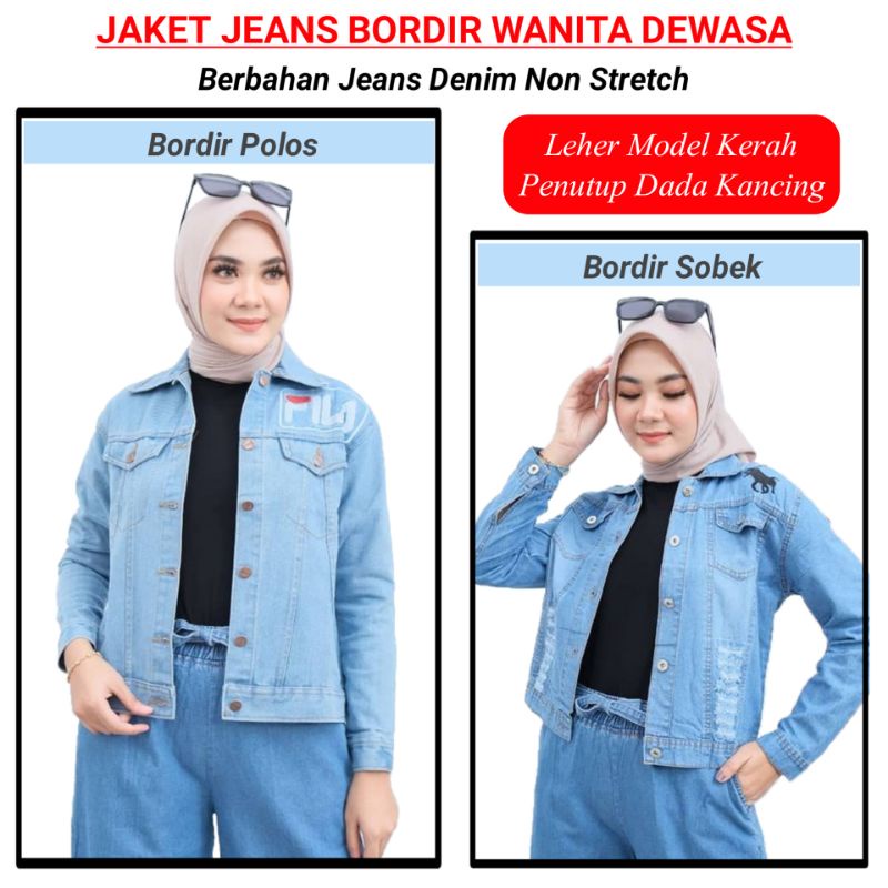 Jaket Wanita Robek Bahan Jeans Tebal Jacket Denim Cewek Remaja Dan Perempuan Dewasa Model Bordir Rip