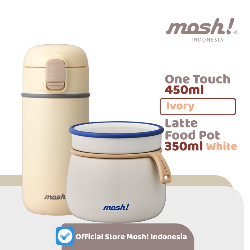 	 Mosh Latte One Touch Tumbler 450ML IVORY & Mosh Food Pot 350ML WHITE	