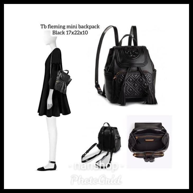 NEW STOCK TAS RANSEL WANITA TORY BURCH TB FLEMING MINI BACKPACK BLACK STOCK TERBATAS