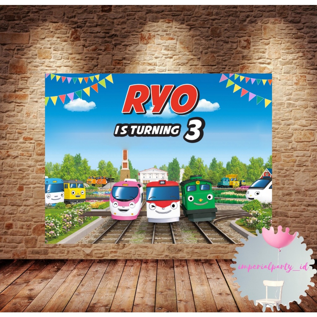 Custom Backdrop Banner Spanduk Happy Birthday Titipo Train Kereta