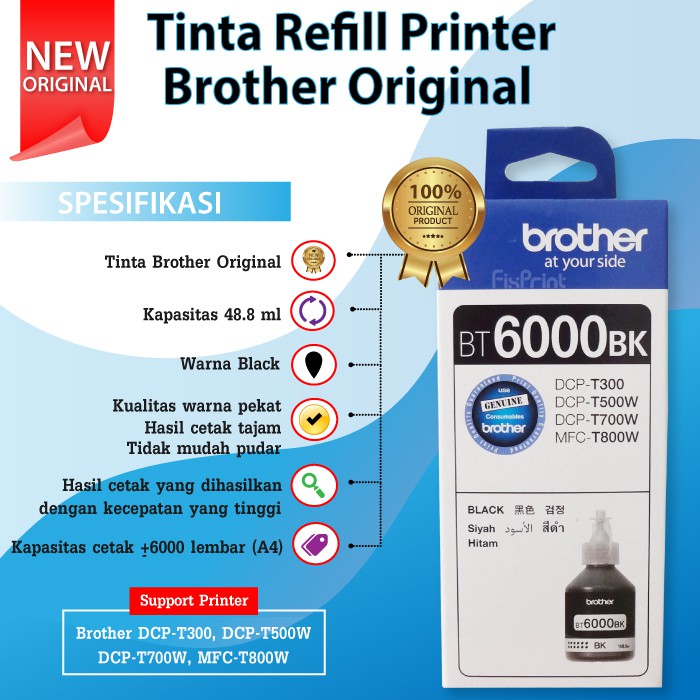 PAKET CMYK Tinta Brother BT6000bk BT5000C BT5000M BT5000Y Original Refill Printer T300 T500 T700