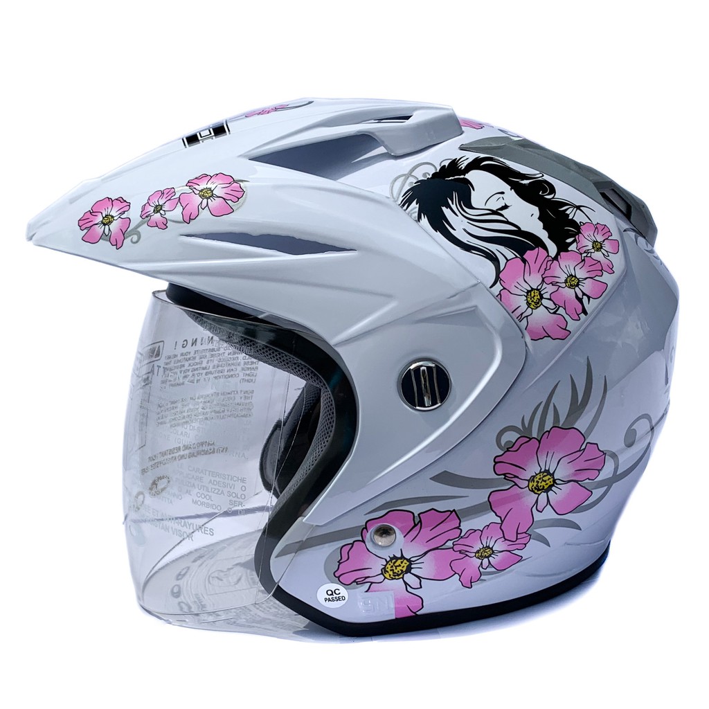 [Helm Dewasa] WTO Helmet Vision - Flower Ladies - White