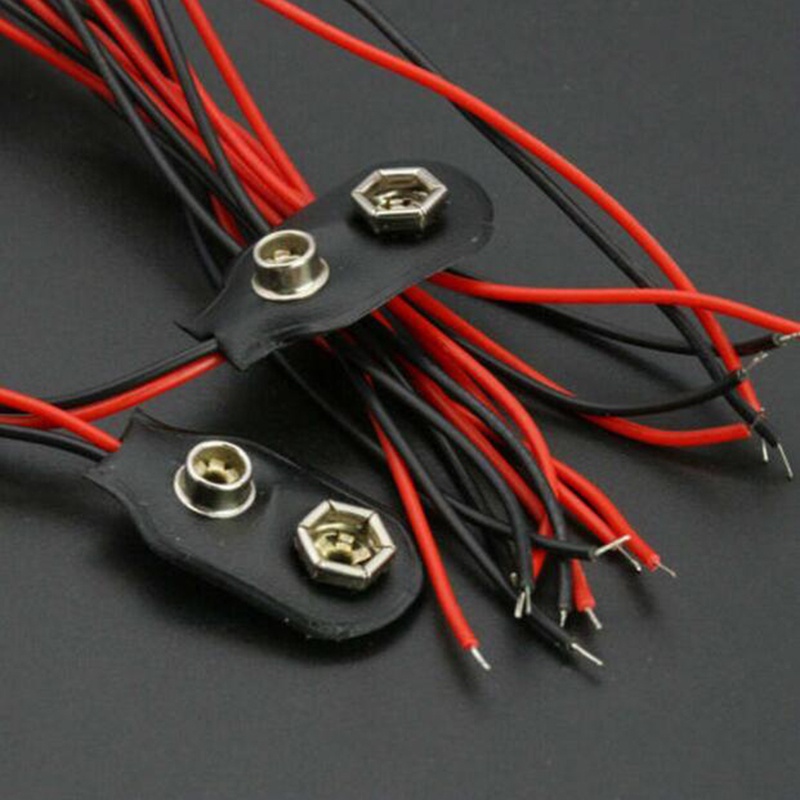 (LUCKID) 10pcs Klip Konektor Baterai Tipe I 9V (9 Volt) Warna Hitam Dengan Kabel