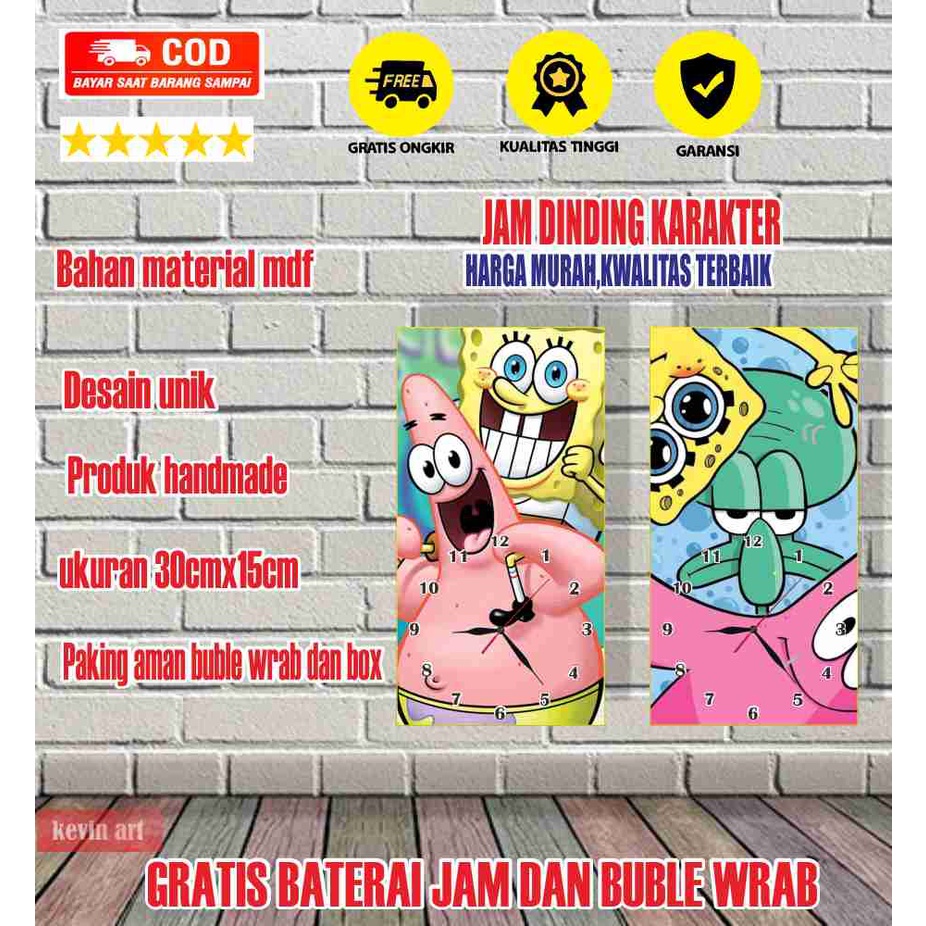 JAM DINDING KARAKTER SPONGEBOB SQUAREPANTS ANIMASI SPONSBOB UNIK BESAR KAYU VINTAGE SOUVENIR JAM CAFE Kevinart