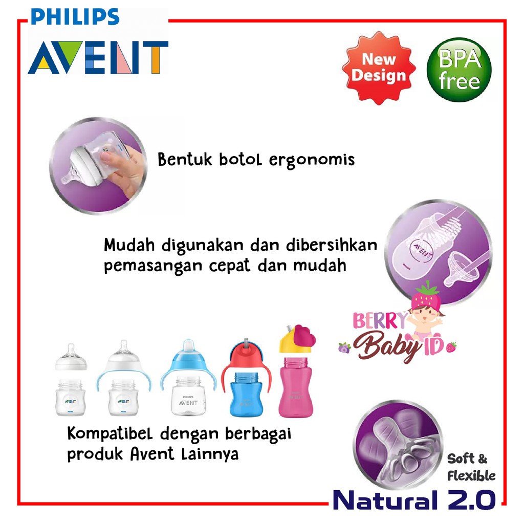 Philips Avent Natural 2 Botol Susu Bayi Twin Pack 125ml 260ml 0m+ 1m+ Berry Mart