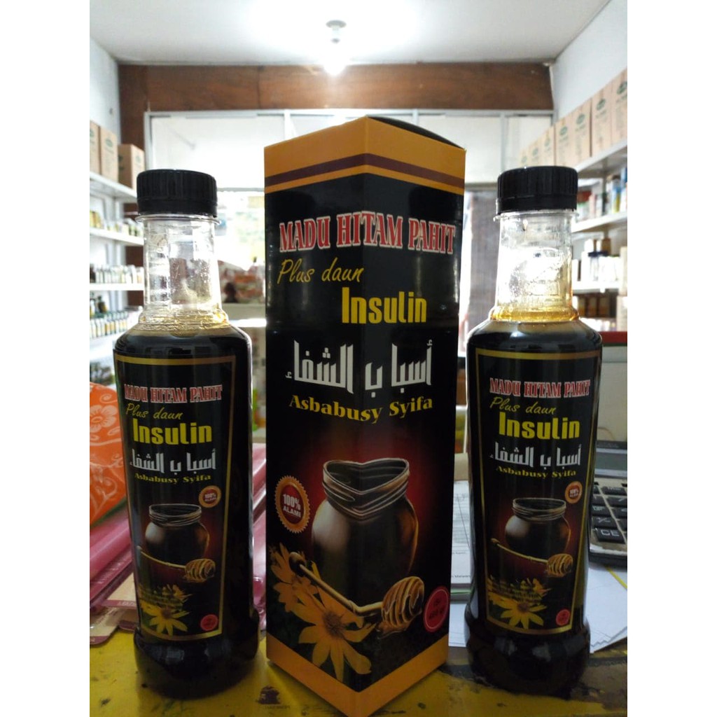 

Madu HITAM PAHIT plus daun insulin ASBABUSY SYIFA isi 460gr