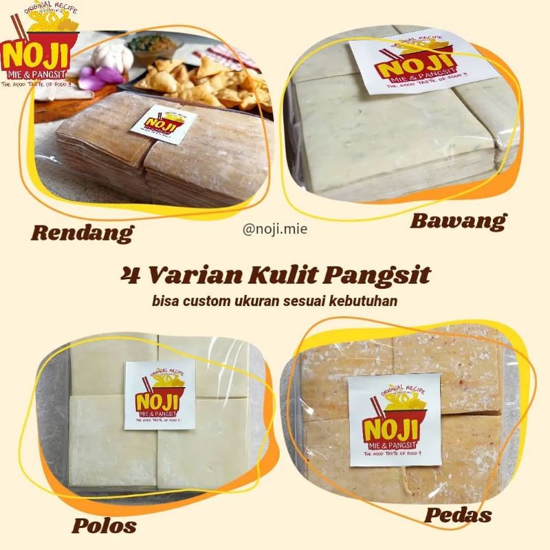 Kulit pangsit noji polos/pedas/bawang/rendang 1kg (BISA PILIH UKURAN 7-12CM)