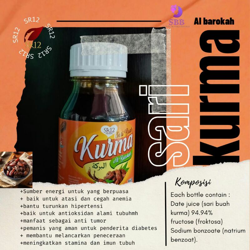 

SR12 Sari Kurma, Sari Buah Kurma, Sari Kurma Al barokah, anti tumor, turunkan hipertensi