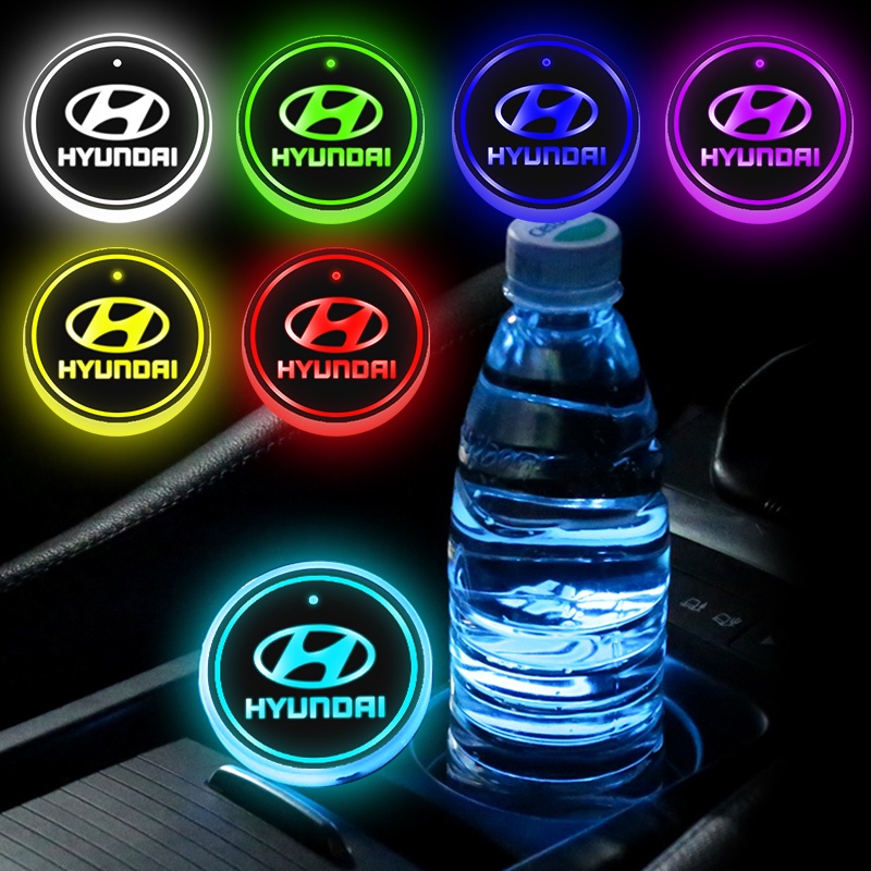 1/2peices Hyundai Car LED Cup Holder Mat USB Charging Car Coaster Replaceable Color Warna Mood Lamp Accessoreis