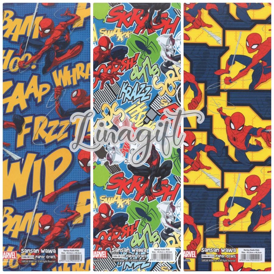 ( 5 Lembar ) HERO AVENGERS SANWA - KERTAS KADO SUPERHEROES HBD AVENGER -  GIFT WRAP PAPER SANSAN WAWA ULANG TAHUN SPIDERMAN IRONMAN CAPTAIN AMERICA HULK WONDER WOMAN THE FLASH DC COMICS / MARVEL CARTOON