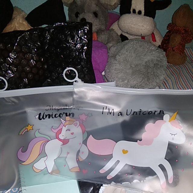 Pouch Pvc Transparan Gambar Unicorn Dinosaurus Kaktus