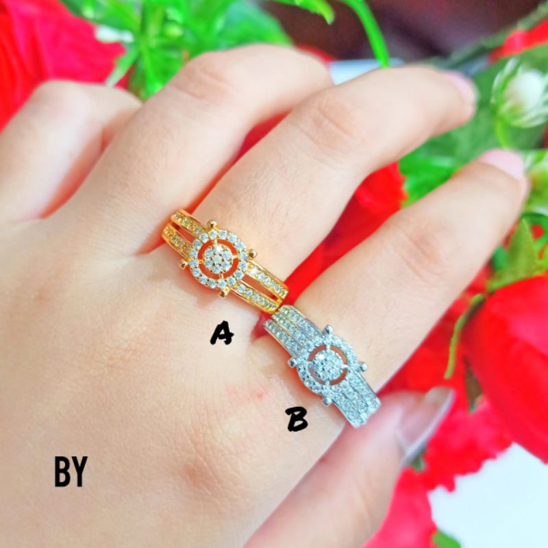 Cincin terlaris gaya wanita Korea motif simple permata zircon gold&amp;silver,tidak karat(COD)