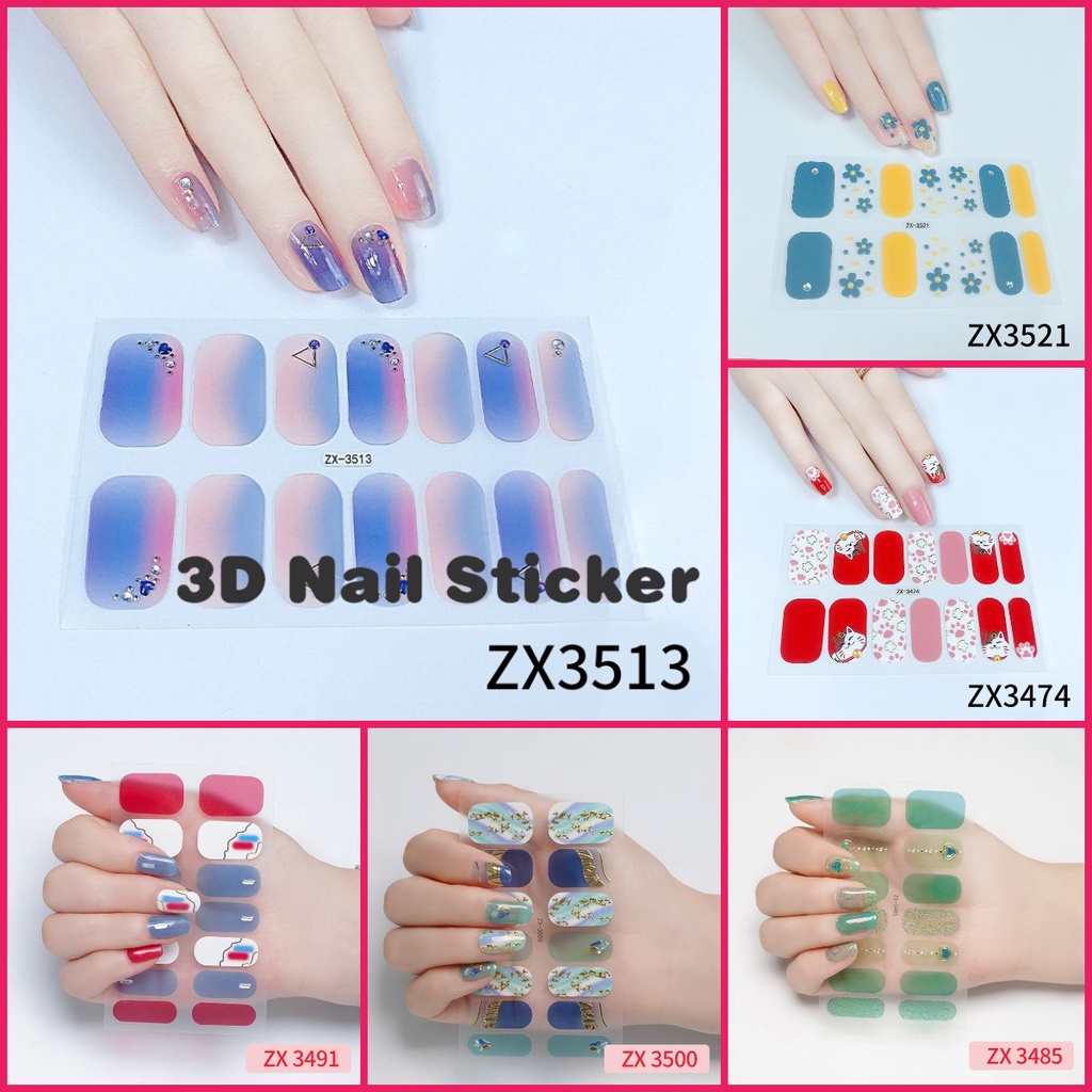 Stiker Kuku 3d Motif Berlian / Mutiara Warna Gradasi Tahan Air Untuk Nail Art / Manicure DIY