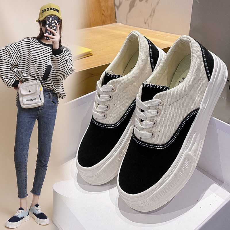 Sepatu Sneakers Kanvas Wanita Import Temali Model Terbaru Outsole Tebal