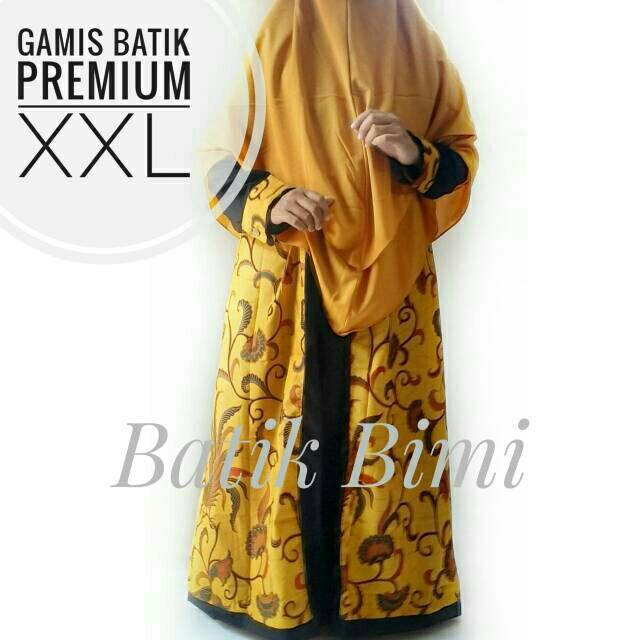 Gamis batik sogan premium XXL jumbo LD 120 cm kombinasi polos modern syar'i
