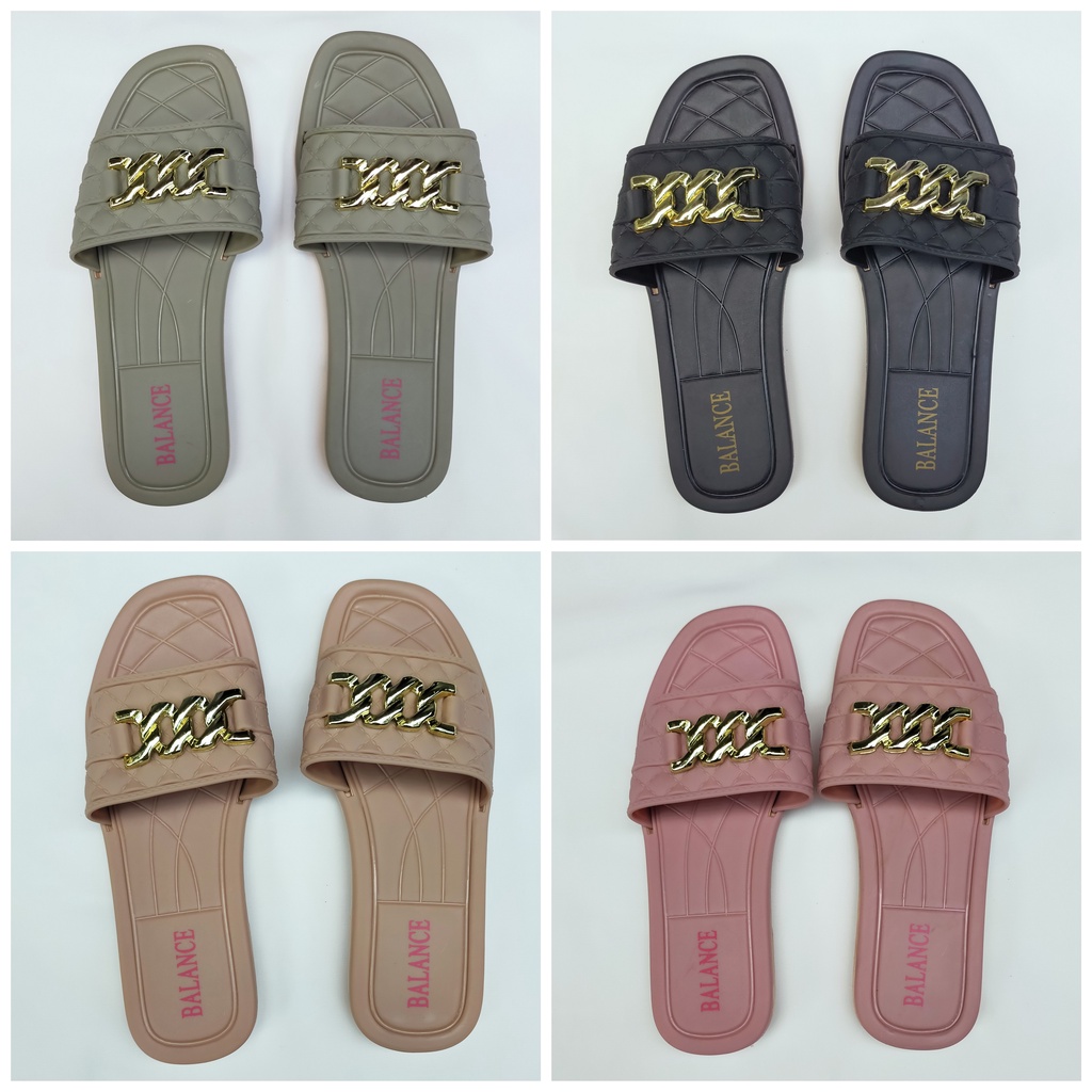 SANDAL SELOP WANITA KEKINIAN BALANCE 1176-49 SENDAL KARET KOMB. EMAS HARGA GROSIR