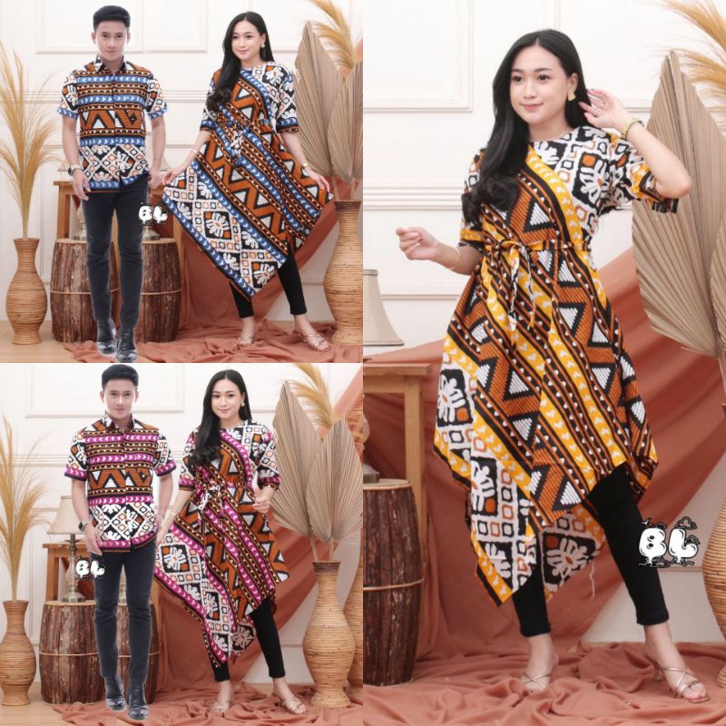 Batik Couple / Pasangan - Motif Songket Tenun Segitiga - HEM TUNIK LANCIP