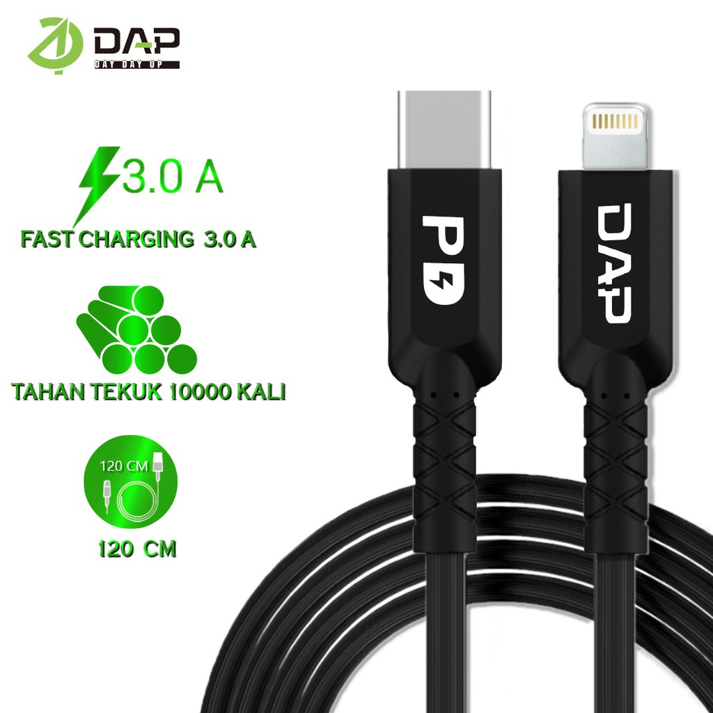 Kabel Data DAP D-CL120 TYPE-C To LIGHTNING Kabel Charger DAP D-CL120 TYPE C Ke IPH Kabel Casan DAP D-CL120 TIPE C Ke LIGHTNING