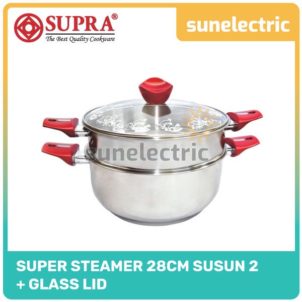 Supra Panci Stainless Steel Super Steamer 28 cm Susun 2 Dandang Kukusan Langseng Rangkap + Tutup