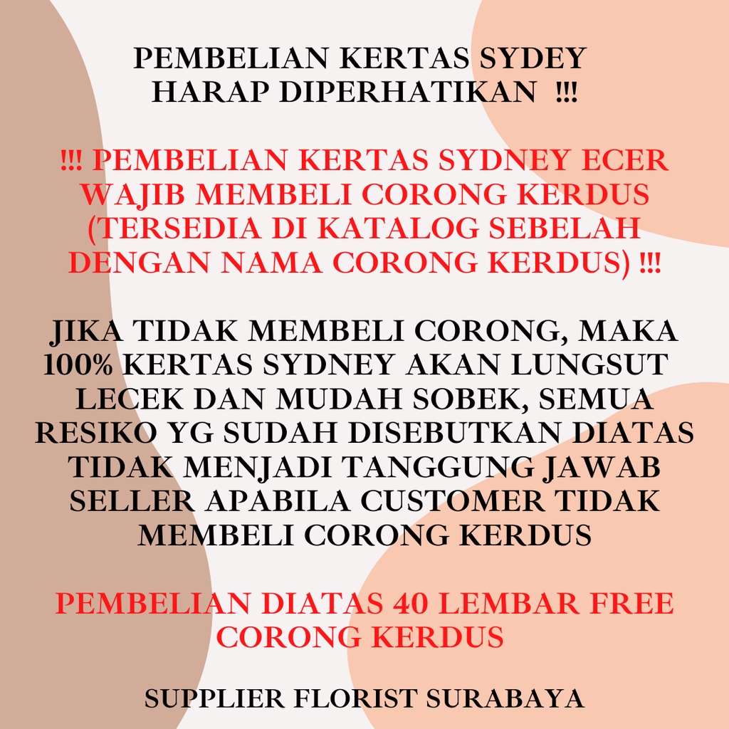 [ECER PER 5 LEMBAR] KERTAS SYDNEY KOREAN WRAPPING PAPER BOUQUET, WRAP DALAMAN BUKET BUNGA, UNTUK LAPISAN SEPATU, KUE TART, BUNGA