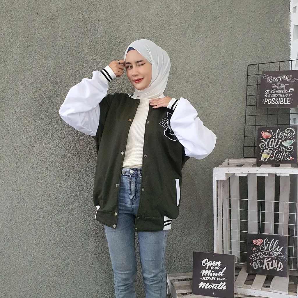 DARK BASEBALL 2XL 3XL Varcity Jacket Oversize Pria Wanita-Jacket Pria Wanita Style Kekinian Korean Style