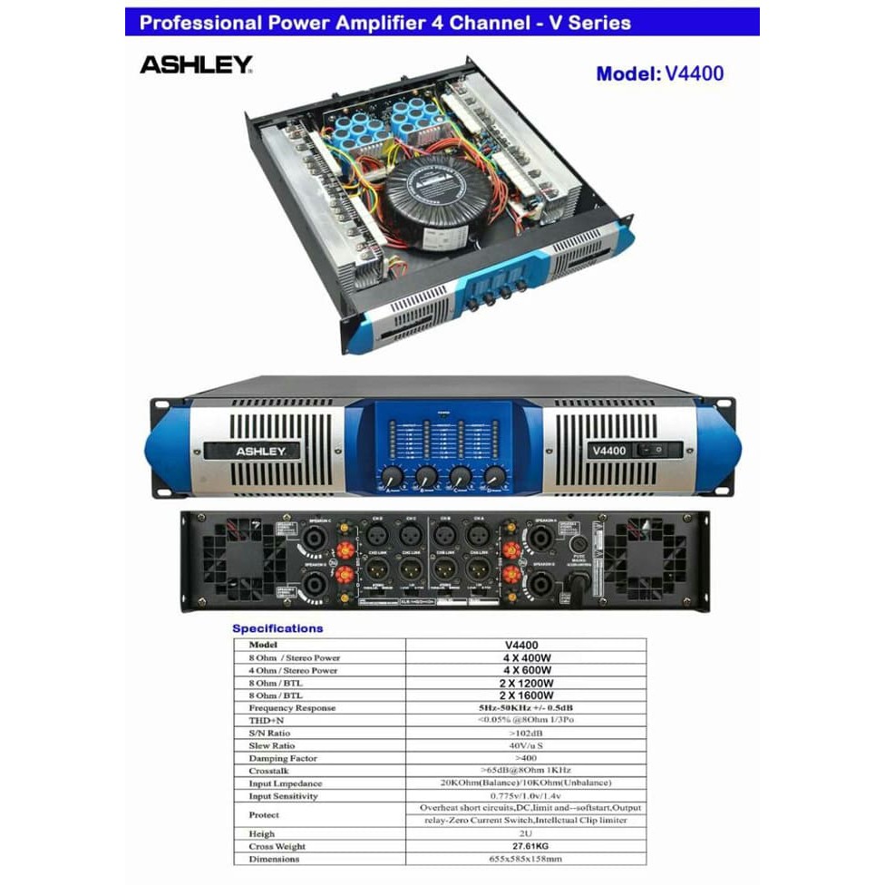 Power Amplifier Ashley V4400 Class H 4 Channel Original